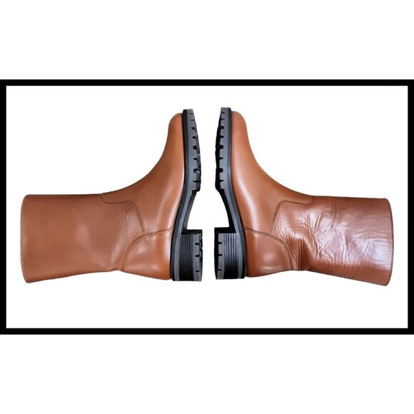 NEW LAMICA Leather Mid Calf Boots Sherpa Lined Zipper Lug Sole Orange Brown 39 - Picture 8 of 13